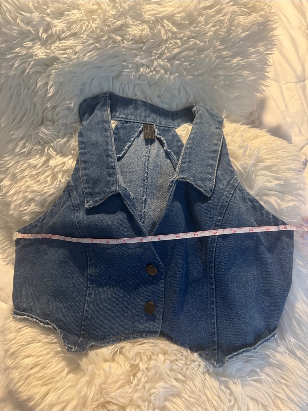 Denim Crop Vest - Blue Sleeveless Button Front Top